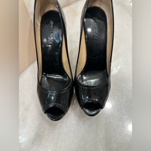 Jimmy Choo Patent Black Leather Papina Wedges - Picture 5 of 6